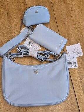 Lululemon SET Foam Cloud Blue Crossbody Bag & Wristlet With Pouch & Wallet